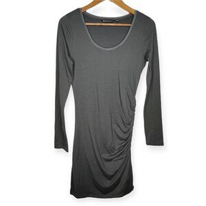 Athleta Carefree Long‎ Sleeve Dress Athleisure Charcoal Gray Ruched Size XS